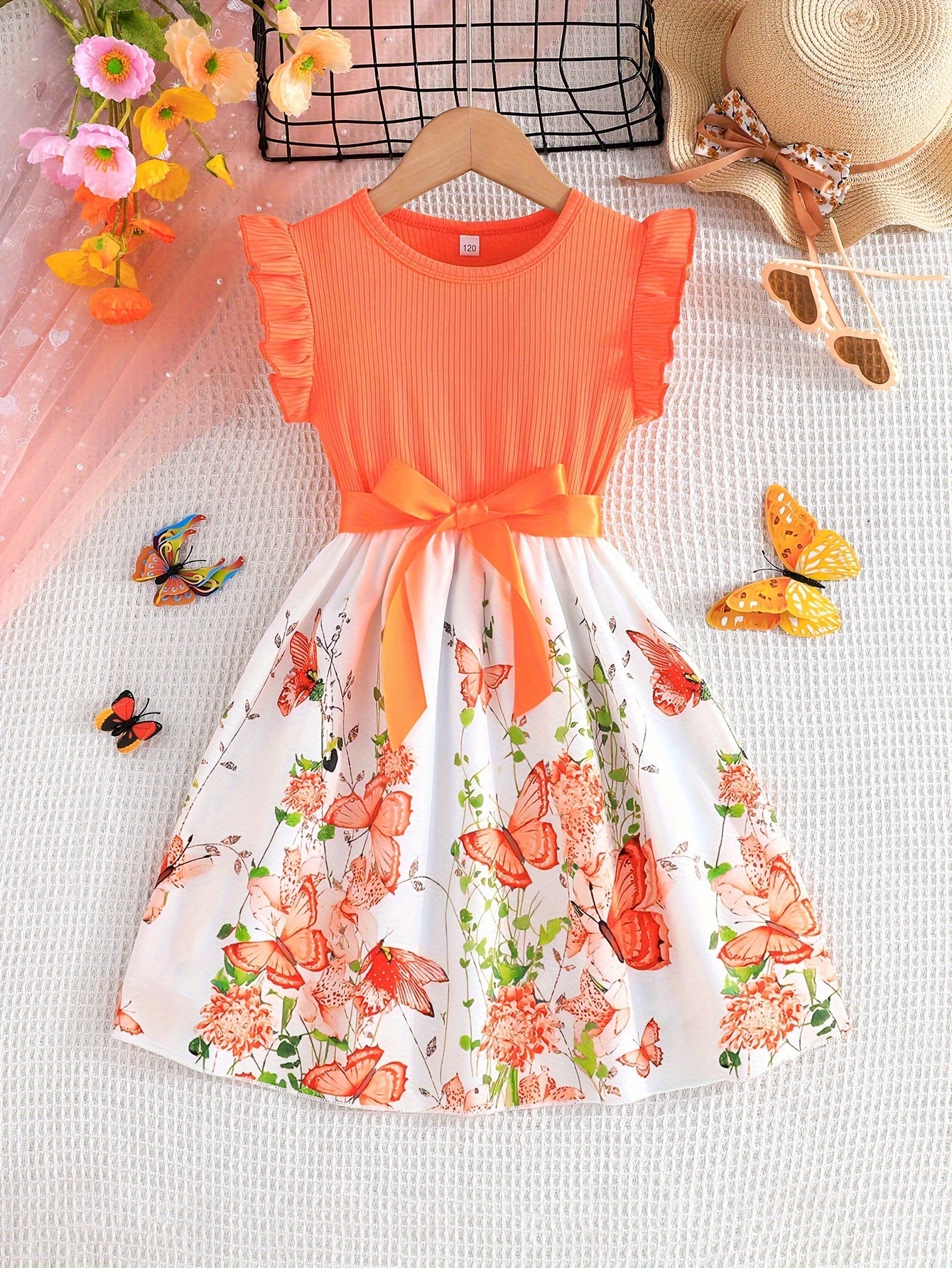 Girls Enchanting Fantasy Butterfly Print Spliced Midi Dress -Casual Summer Holiday Style - Perfect Gift Idea