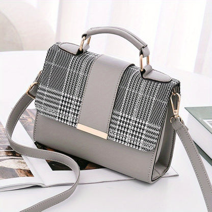 Trendy Plaid Pattern Handbags, Snap Button Crossbody Bag, Women's Top Handle Flap Purses For Everyday