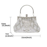 Vintage Beaded Sequin Evening Bag, Portable Handle Exquisite Clasp Clutch Handbag, Detachable Chain Strap Elegant Shoulder Bag