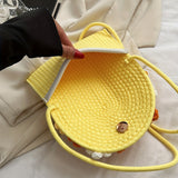 realaiot  Flower Handwoven Crossbody Bag, Cute Colorblock Shoulder Bag, Women's Casual Handbag & Purse