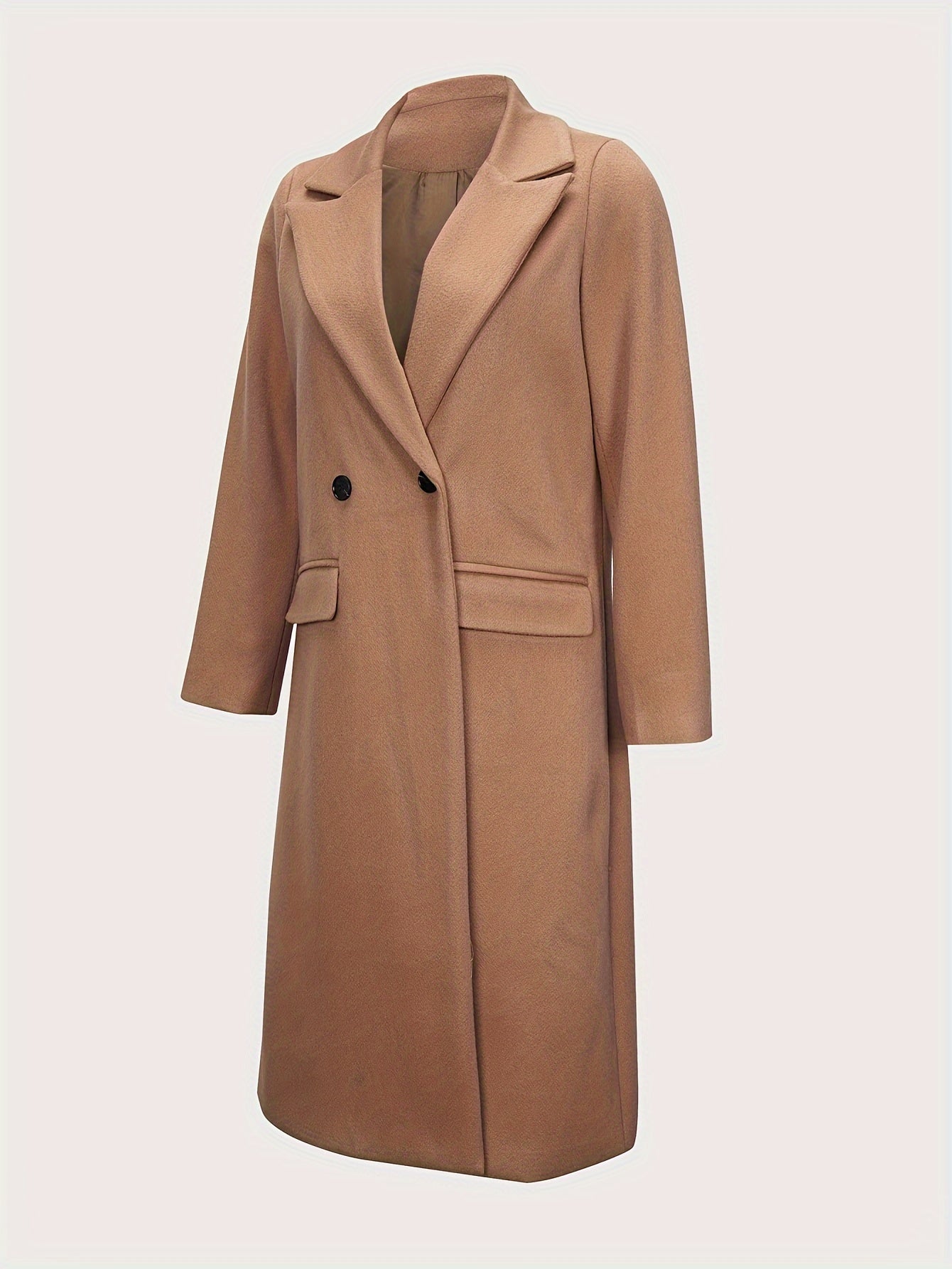 realaiot Double Breasted Lapel Overcoat, Casual Solid Long Sleeve Outerwear, Women's Clothing