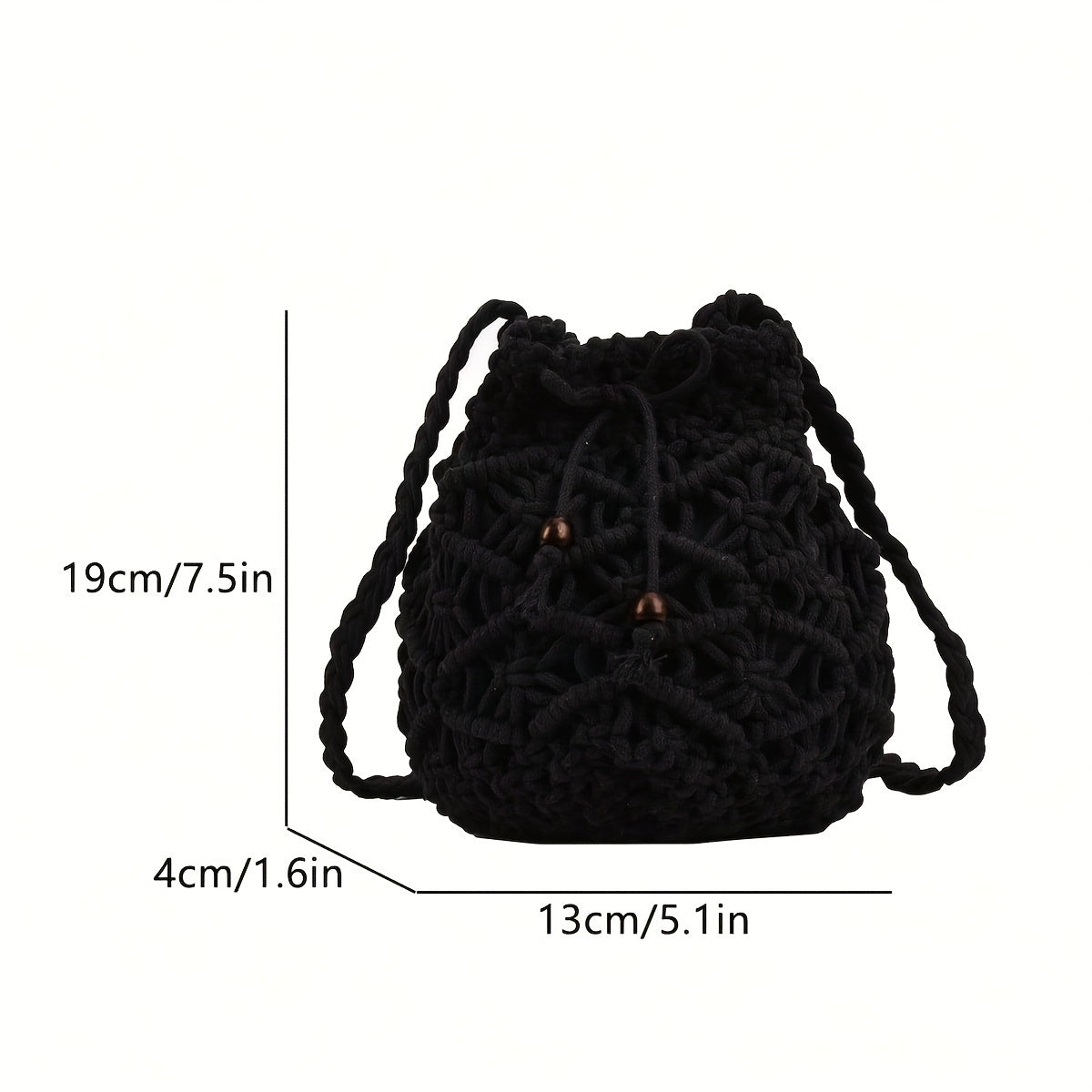 Handmade Woven Bucket Bag, Retro Drawstring Crossbody Bag, Hollow Mini Shoulder Bag For Women