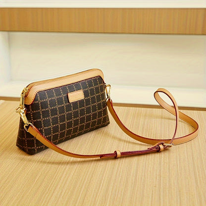 realaiot  Fashion Plaid Print Crossbody Bag, Luxury Mini Shoulder Bag, Women's Zipper Clutch Bag Mobile Phone Purse