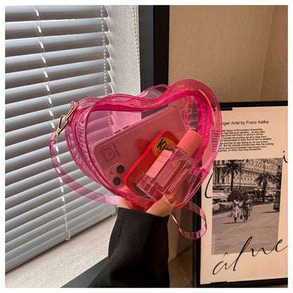 realaiot Trendy Waterproof Heart Shape Crossbody Bag, Cute Transparent Simple Phone Lipstick Bag, Casual Shoulder Bag For Daily Use