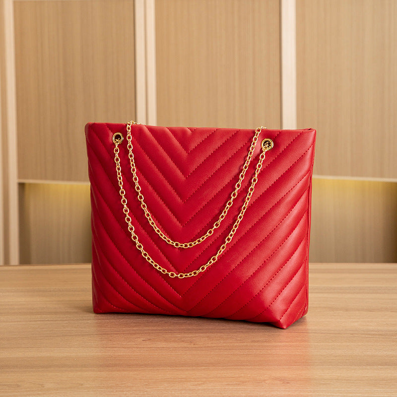 realaiot  Trendy Chain Tote Bag, Women's Large Capacity Shoulder Bag, Simple Solid Color Handbag
