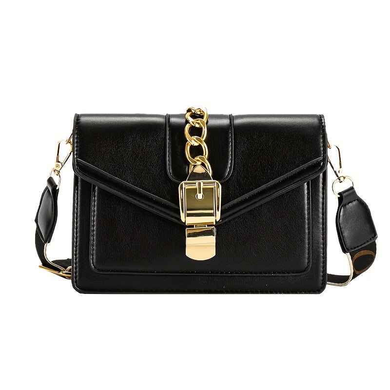 Solid Color Crossbody Bag, Fashion Buckle Decor Handbags, Women's Small Flap Square Purse