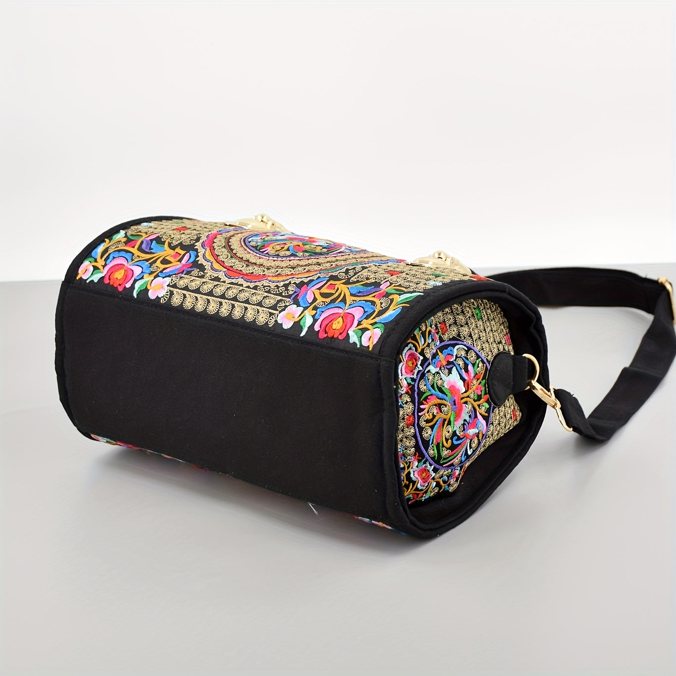 Vintage Embroidered Boston Bag, Retro Bohemian Tote Bag, Women's Ethnic Style Handbag & Purse