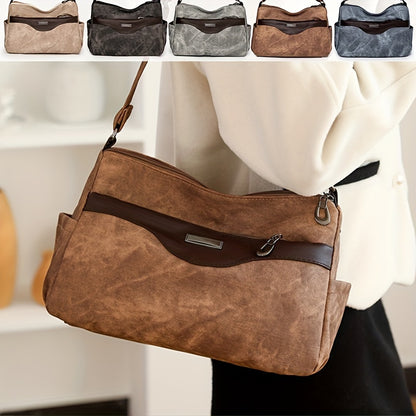 realaiot  Retro PU Leather Crossbody Bag, Multi Pockets Shoulder Bag, Women's Fashion Multi Zipper Handbag