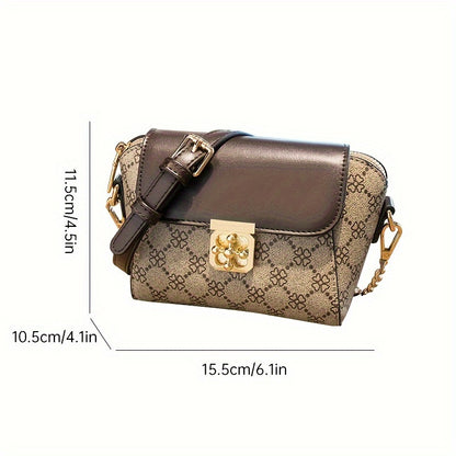 Mini Chain Crossbody Bag, Retro Geometric Print Flap Purse, Fashion Shoulder Bag For Women