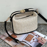 realaiot  Straw Crossbody Bag, Vacation Style Zipper Shoulder Bag With Top Handle & Removable-strap