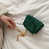 realaiot  Mini Crocodile Embossed Crossbody Bag, Flap Shoulder Chain Bag, Trendy Solid Color Purse