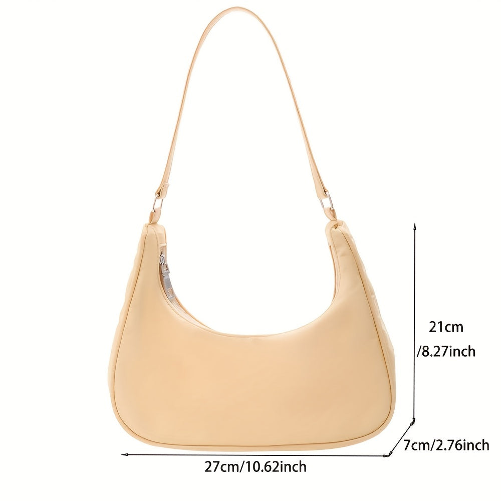 realaiot  Solid Color Versatile Shoulder Bag, Zipper Stylish Underarm Bag, Minimalist Trendy Half-moon Bag