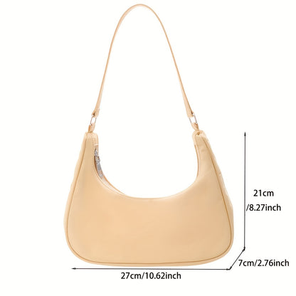 realaiot  Solid Color Versatile Shoulder Bag, Zipper Stylish Underarm Bag, Minimalist Trendy Half-moon Bag