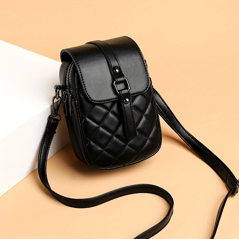 realaiot  Mini Argyle Quilted Crossbody Bag, Fashion Flap Mobile Phone Bag, Women's Multi Layer Shoulder Purse