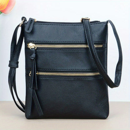 realaiot  Contrast Color Square Crossbody Bag, PU Leather Textured Bag Purse, Classic Versatile Fashion Shoulder Bag