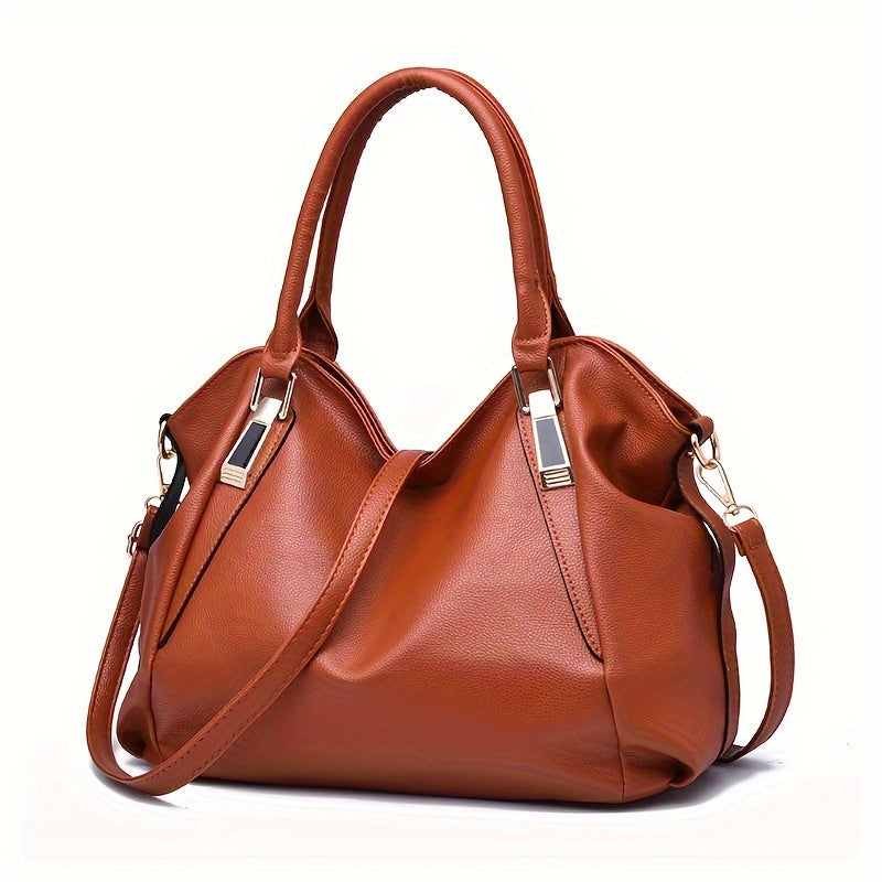 Fashion Casual Shoulder Bag, PU Leather Large Capacity Handbag Tote Bag For Men Women