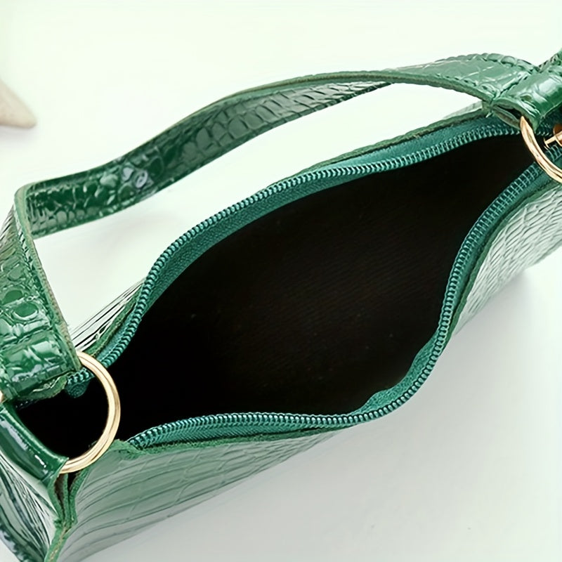 Fashion Crocodile Pattern Shoulder Bag, Trendy Classic Waterproof PU Leather Underarm Bag, Women's Simple Versatile Casual Handbag & Purse