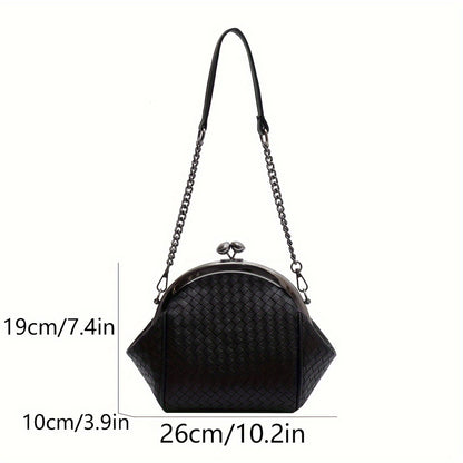 realaiot  Fashion Women's Crossbody Chain Bag, Classic Textured Mini Kiss-Lock Shoulder Underarm Bag For Women