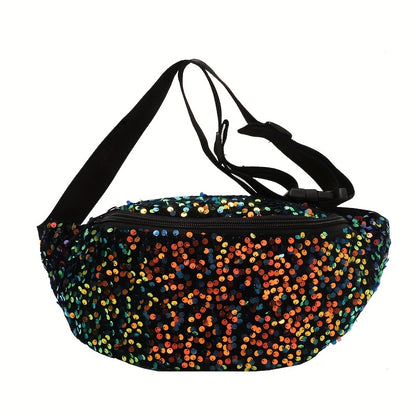 Trendy Glitter Sequins Chest Bag, Solid Color Sling Bag, Perfect Waist Bag For Women Daily Use