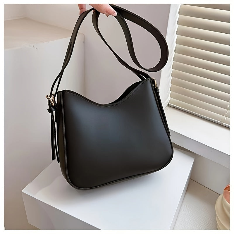 realaiot Trendy All-match Zipper Crossbody Bag, Simple Solid Color Bucket Bag, Perfect Casual Shoulder Bag For Daily Use