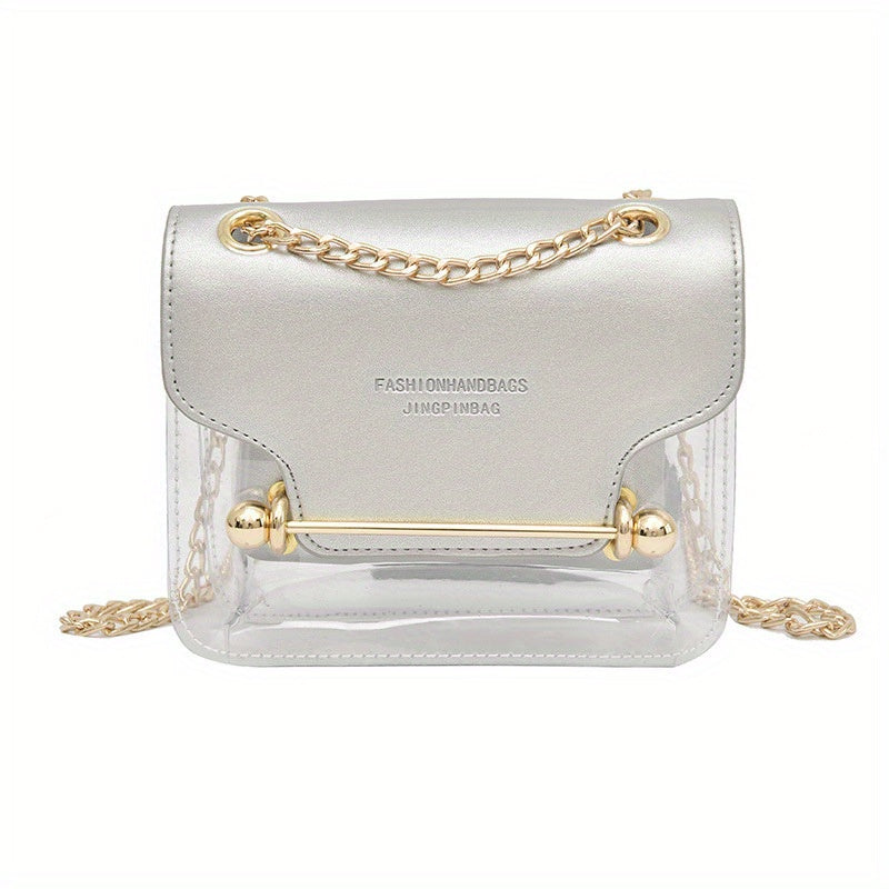 Trendy Transparent Stitching Square Bag, All-Match Chain Bag, Women's Flap Bag