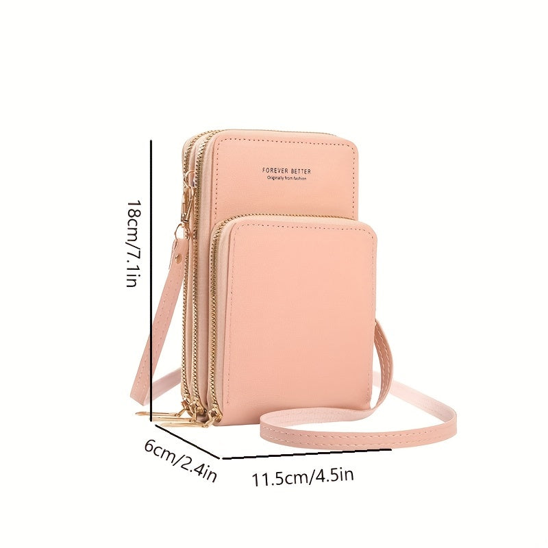 realaiot  Touch Screen Crossbody Mobile Phone Bag, Women's Zipper Around Coin Purse, Mini Multi Layer Shoulder Bag