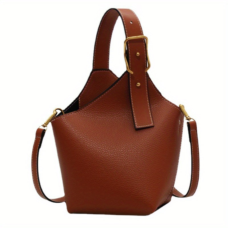 Vintage Bucket Bag For Women, Small Zipper Crossbody Bag, Fashion Faux Leather Handbags