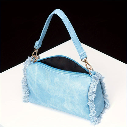 realaiot  Blue Y2K Style Mini Shoulder Square Bag, All-Match Zipper Underarm Bag, 2024 New Design Armpit Bag