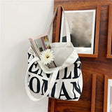 Letter Graphic Canvas Tote Bag, Large Capacity Shoulder Bag, Literary Handbags For Women