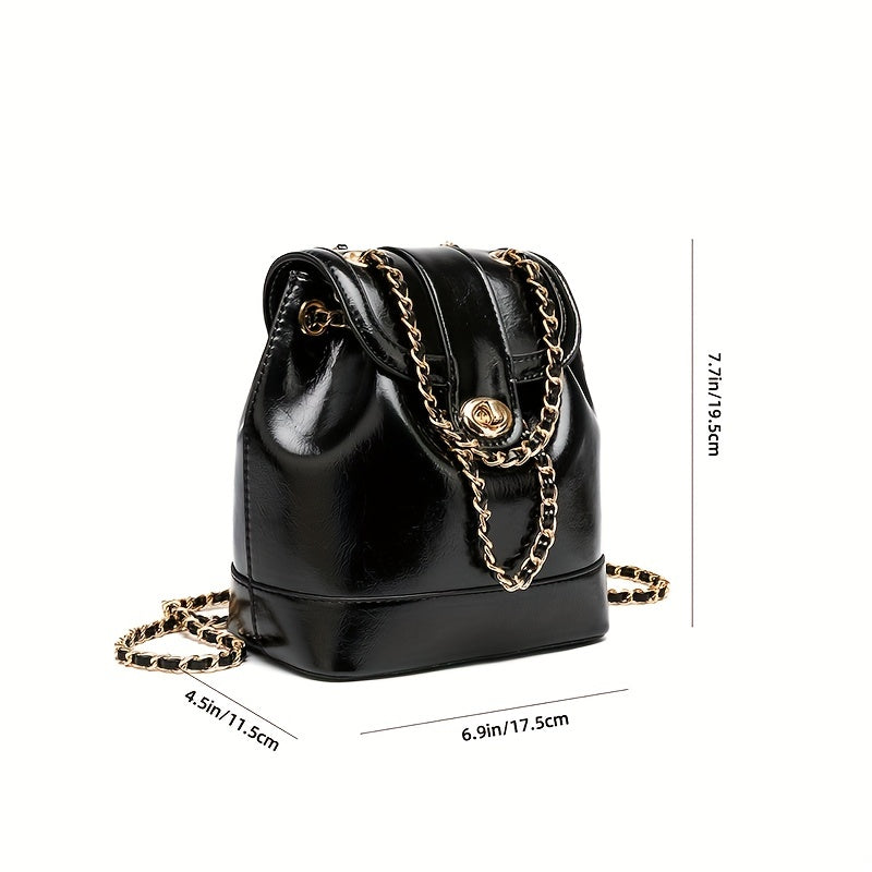 Mini Flap Backpack For Women, Trendy Chain Strap Daypack, Simple Faux Leather School Bag (7.7*6.9*4.5) Inch