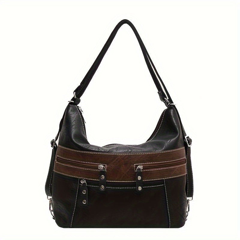 Vintage PU Leather Shoulder Bag, Large Capacity Hobo Bag, Women's Multifunctional Backpack