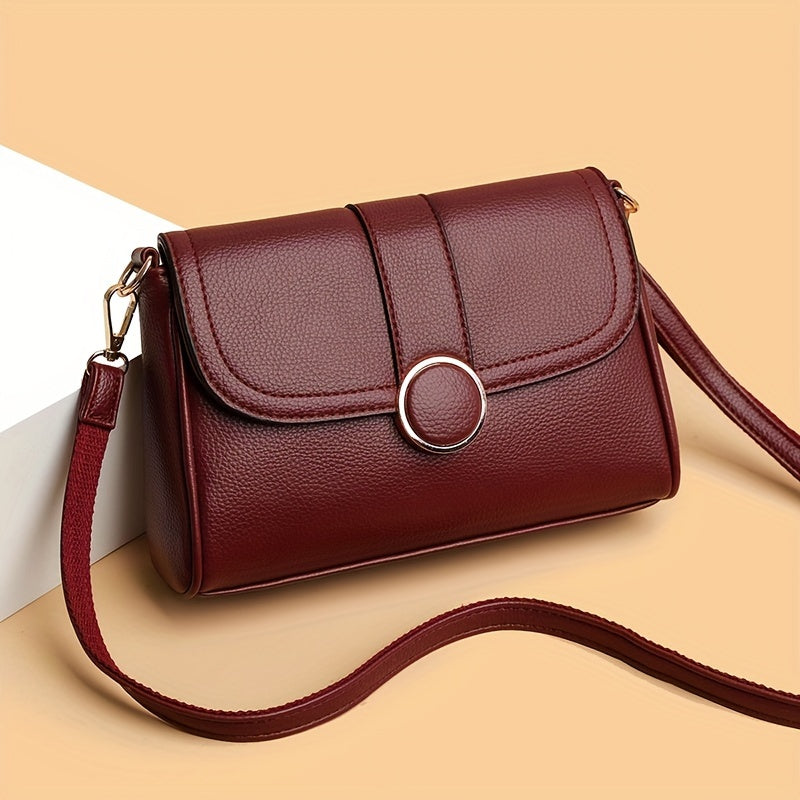 realaiot  Fashion Mini Crossbody Bag, Solid Color Shoulder Bag, Women's PU Leather Flap Purse