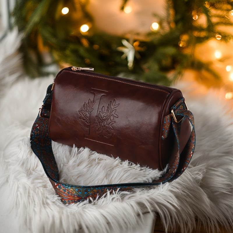 realaiot  Vintage Solid Color Shoulder Bag, Classic Textured Handbag, Christmas Gift For Mom