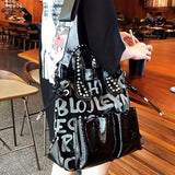 realaiot  Trendy Letter Print Tote Bag, Large Capacity Crossbody Bag, Cool Outdoor Activity Shoulder Bag