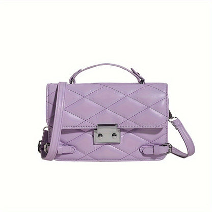 realaiot  Stylish Argyle Quilted Handbag, Mini Solid Color Crossbody Bag, Women's Top Handle Square Purse