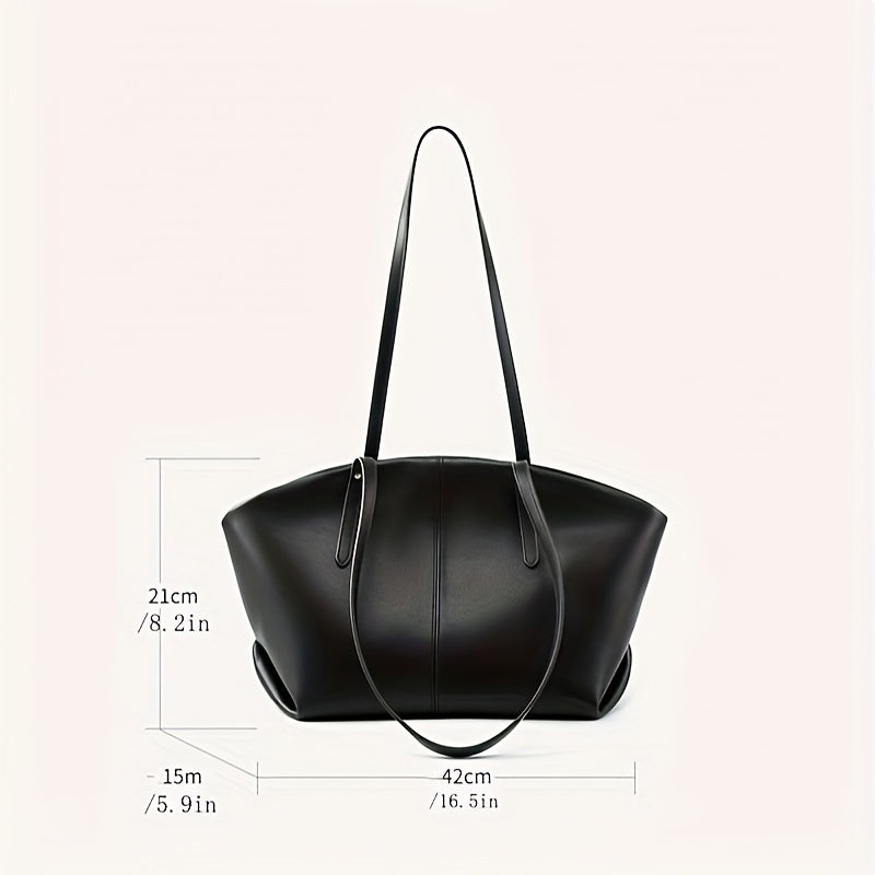 realaiot  Minimalist Solid Color Tote Bag For Women, Leather Zipper Handbag With Large Capacity, Fashionable Leisure Shoulder Bag