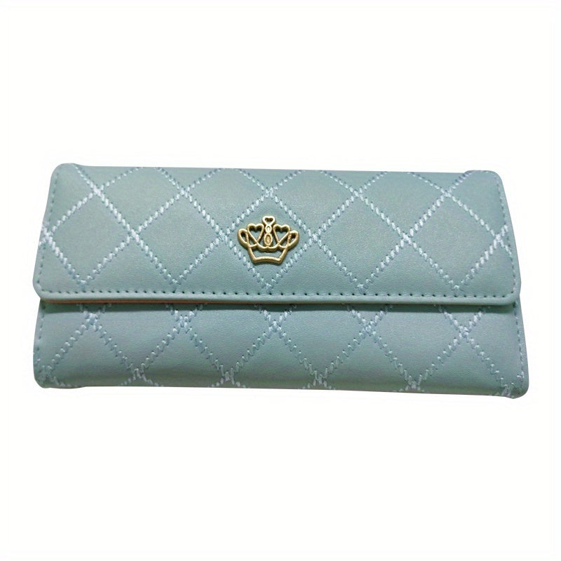 realaiot  Argyle Embroidery Wallet, Women's Folding Long Money Clip, Clutch Bag Classic Small Card Purse