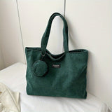 Casual Corduroy Tote Bag, Minimalist Shoulder Bag, All-Match Handbag With Mini Round Purse
