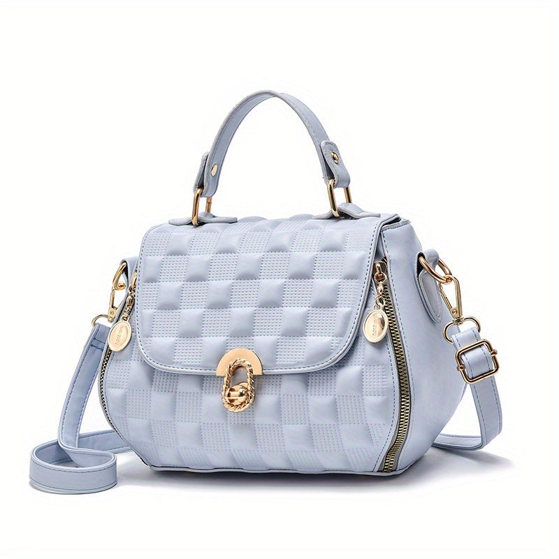 Classic Square Shoulder Bag, Plaid Embossed Satchel Bag, Women's All-Match Crossbody Bag