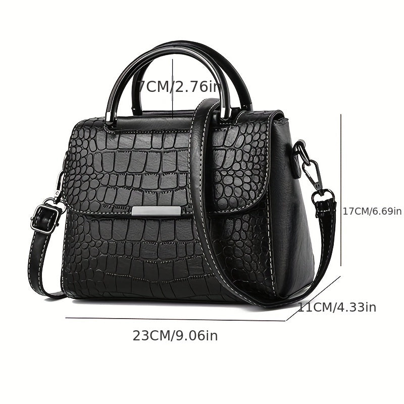 realaiot Classic Crocodile Embossed Crossbody Bag, Elegant Square Flap Shoulder Bag, Women's Versatile Handbag & Purse