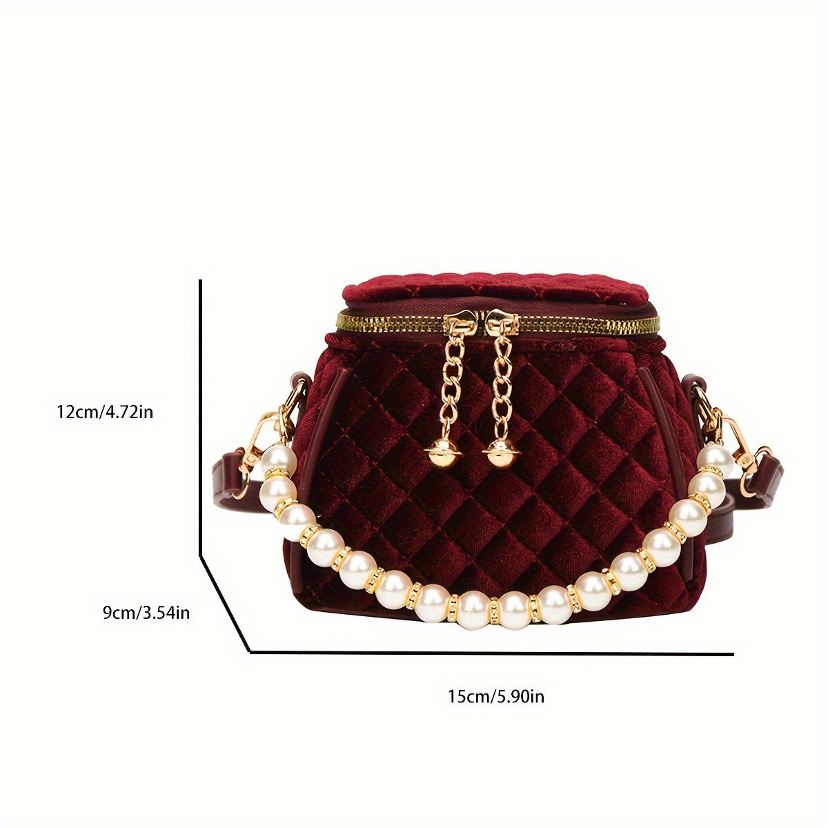 realaiot  Mini Velvet Quilted Crossbody Bag, Pearl Decor Shoulder Bag, Women's Fashion Handbag & Purse