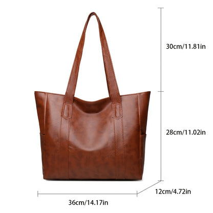 realaiot Large Capacity Solid Color Bag, Faux Leather Tote Bag, Stylish Shoulder Bag For Work