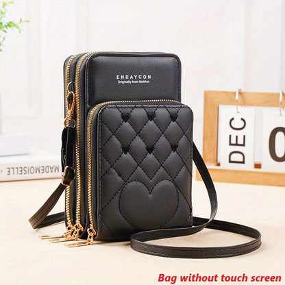 realaiot  Touch Screen Crossbody Mobile Phone Bag, Women's Zipper Around Coin Purse, Mini Multi Layer Shoulder Bag