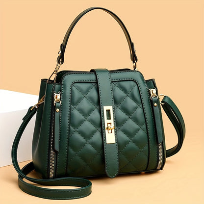 Stylish Argyle Quilted Handbag For Women, Retro PU Leather Crossbody Bag, Top Handle Zipper Purses