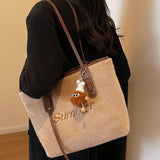 realaiotFashion Fluffy Tote Bag, Large Capacity Plush Shoulder Bag, Women's Casual Handbag For Commute