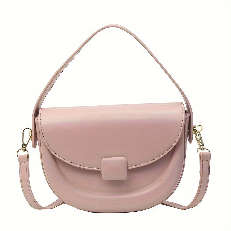 realaiot  Minimalist Saddle Bag For Women, Trendy Solid Color Handbag, Niche Design Mini Crossbody Bag Shoulder Purse