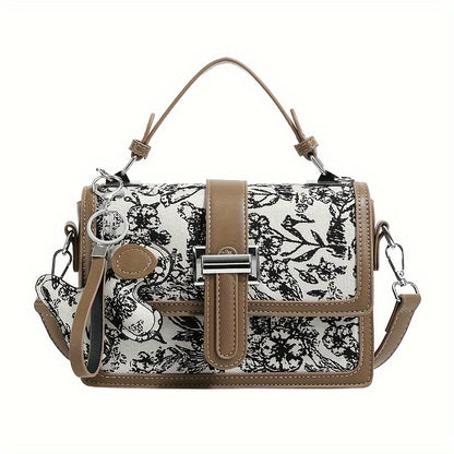 realaiot  Vintage Flower Pattern Handbag, Trendy Mini Crossbody Bag, Women's Elegant Shoulder Bag & Square Purse