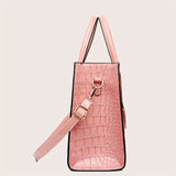 Elegant Crocodile Pattern Tote Bag, Luxury Top Handle Handbag, PU Leather Purse For Women