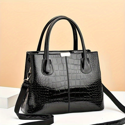 realaiot  Trendy Crocodile Print Tote Bag, Large Capacity Multi-pocket Shoulder Bag, Perfect Underarm Bag For Commuting