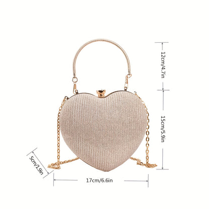 Mini Heart Shaped Prom Purse, Glitter Chain Crossbody Bag, Women's Box Handbag For Wedding & Party